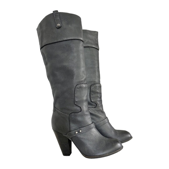 Sam Edelman Naharra Knee High Graphite Leather Heeled Boots Size 8.5 - Picture 16 of 16